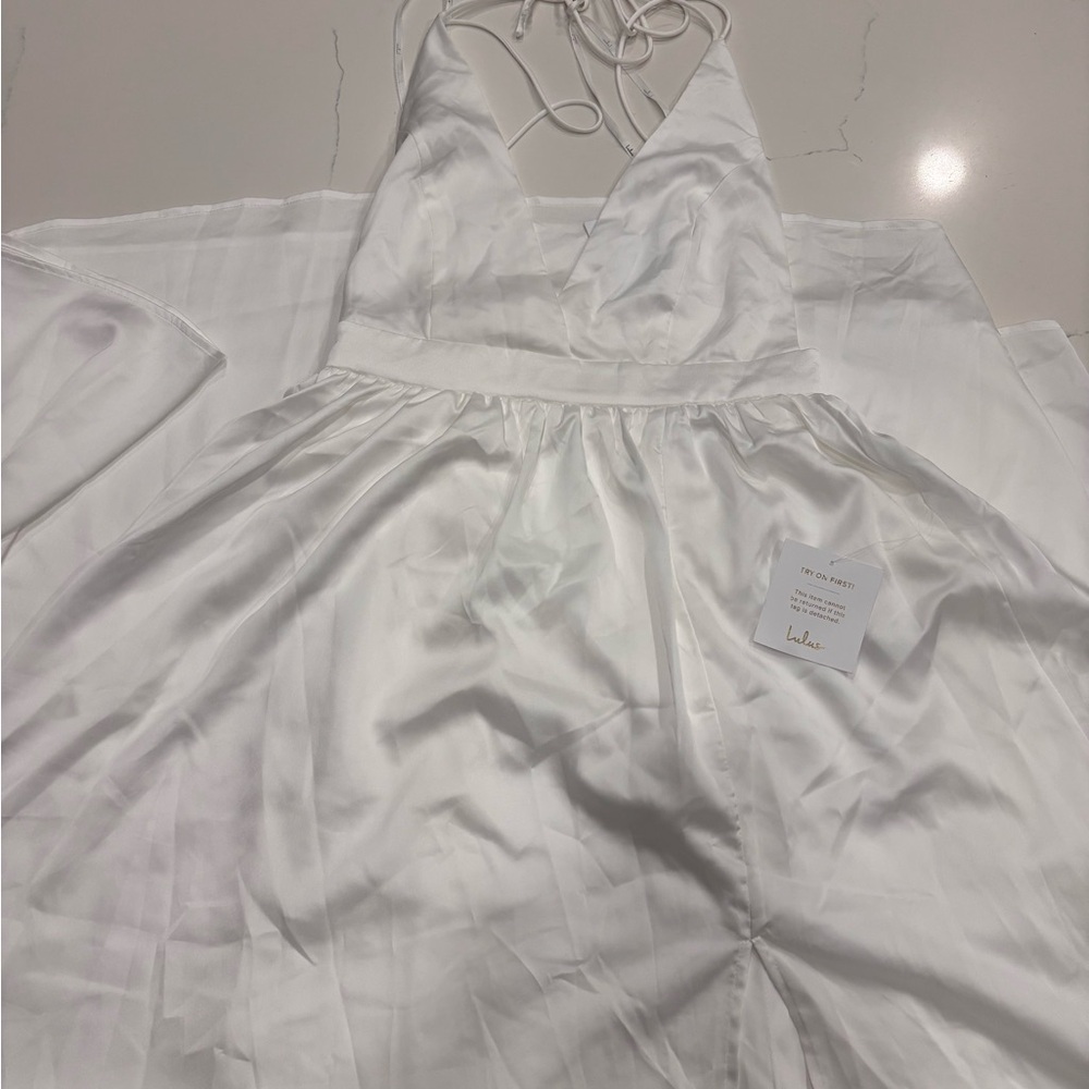 Lulus Elegant real love White satin Sleeveless Maxi Dress size S - Picture 11 of 16